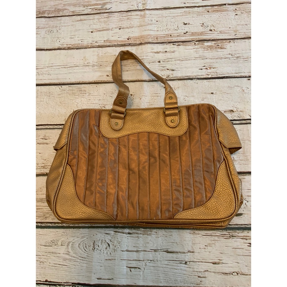 Estee Lauder Gold Metallic Quilted Tote Bag Large Travel Weekend Carryall Bronze